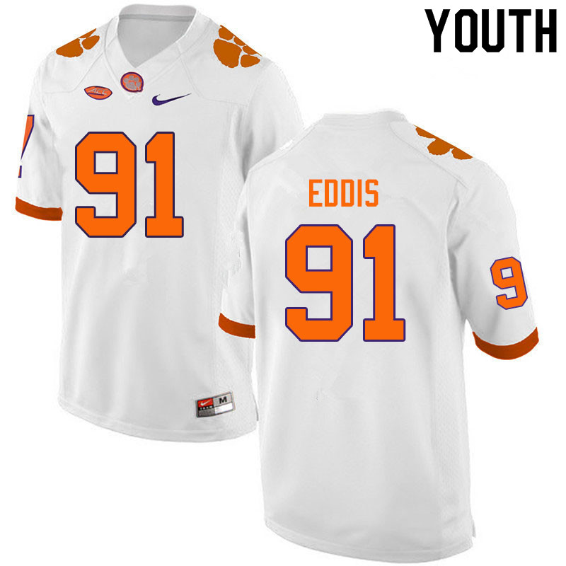 Youth #91 Nick Eddis Clemson Tigers College Football Jerseys Sale-White - Click Image to Close